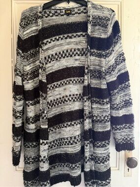 Lee Black and Gray Striped Open Cardigan